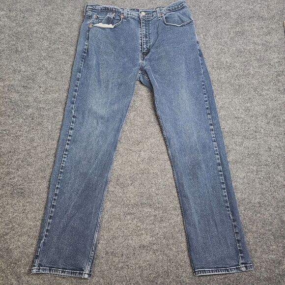 Levis Jeans Men 36x32 Blue 501 Denim Medium Wash Button Fly Straight Leg Casual - Picture 1 of 9